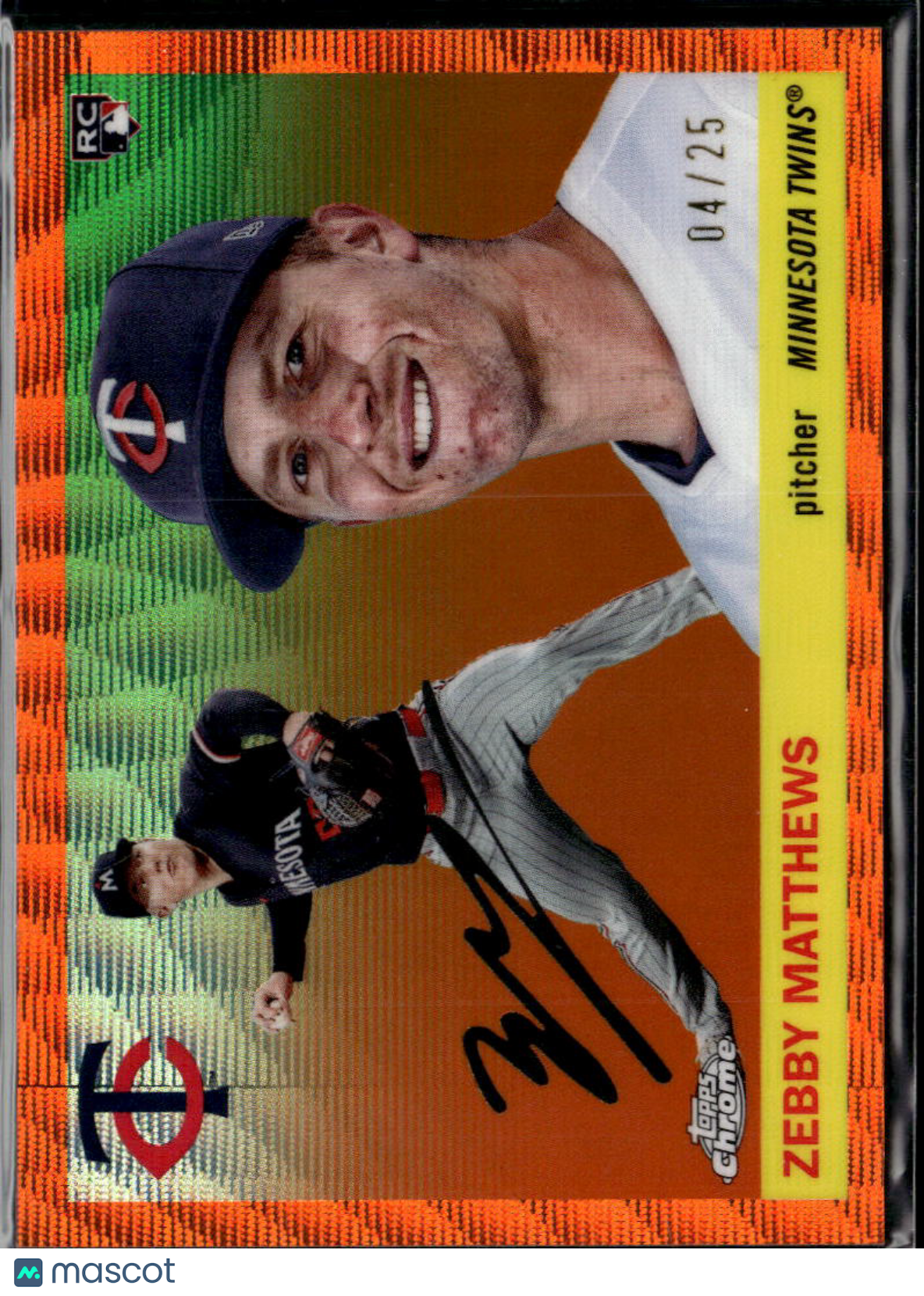Zebby Matthews 2025 Topps Chrome Platinum Orange Wave RC 4/25 Minnesota Twins