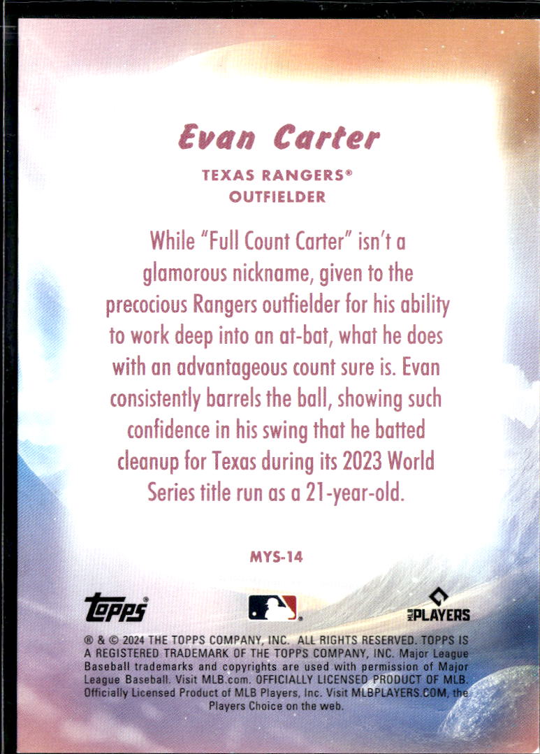 Evan Carter 2024 Topps Mystical Black Rookie RC 294/299 Texas Rangers