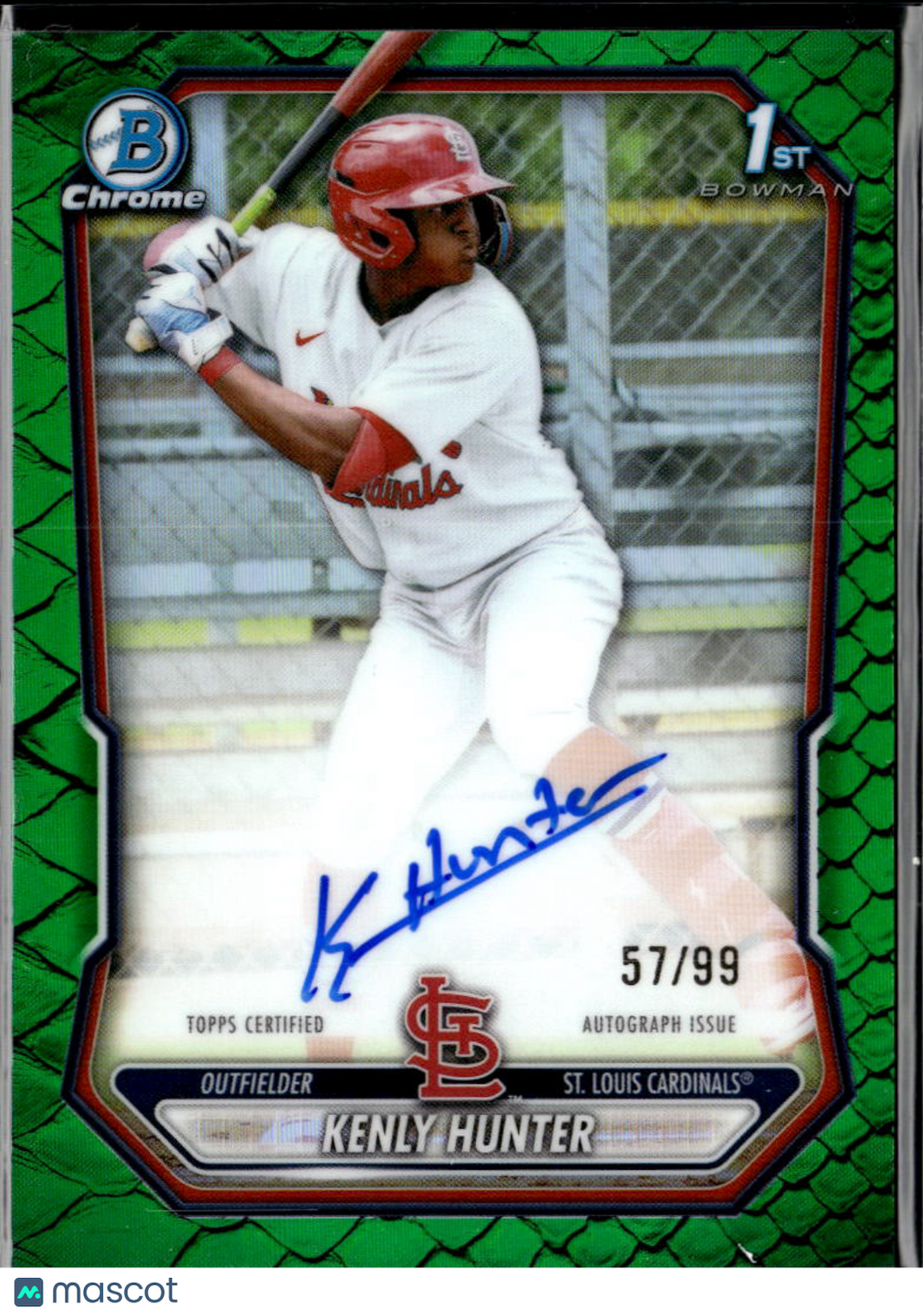 Kenly Hunter 2026 Bowman Chrome 1st Auto Autograph Green 57/99 Stl Cardinals