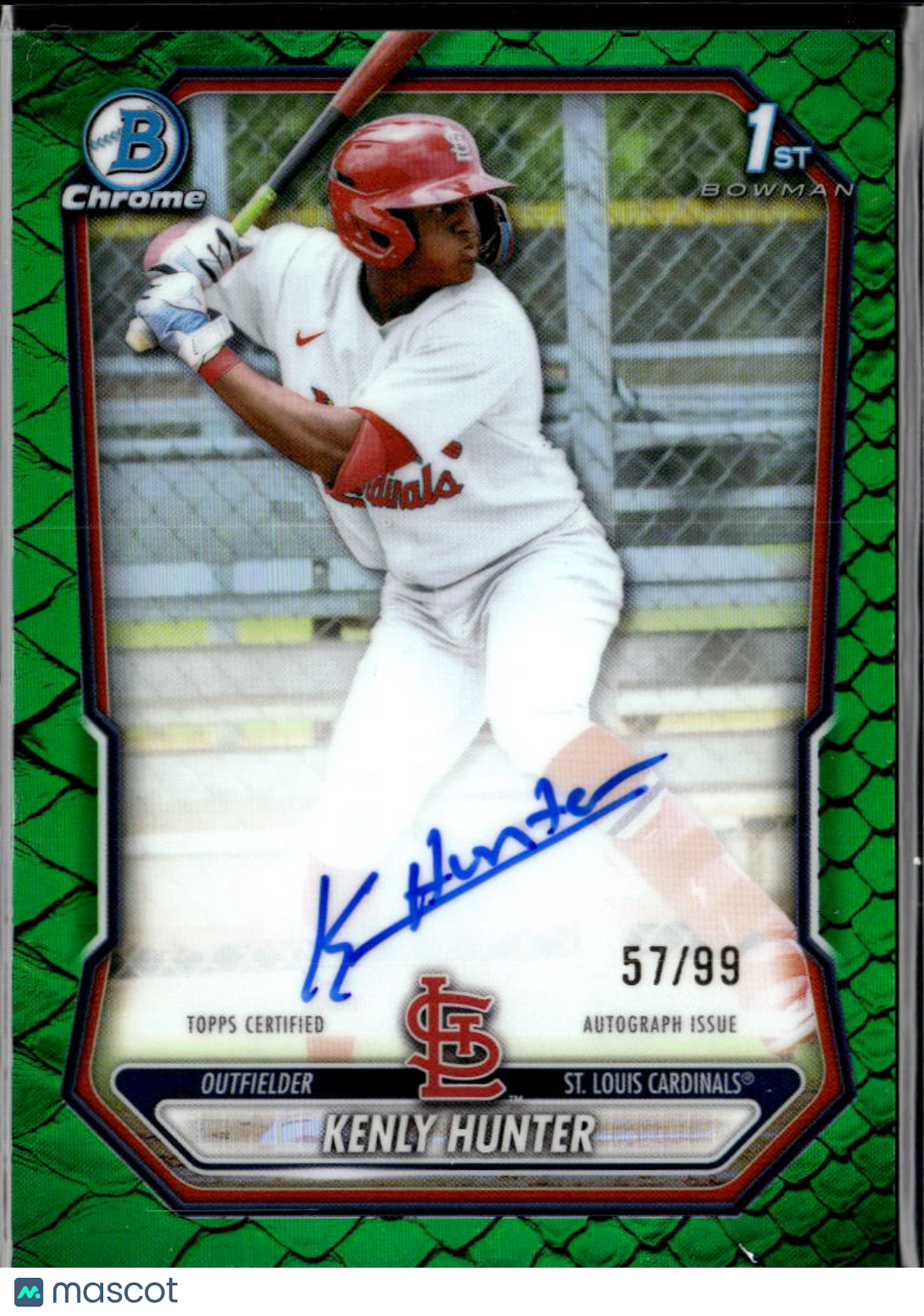Kenly Hunter 2026 Bowman Chrome 1st Auto Autograph Green 57/99 Stl Cardinals