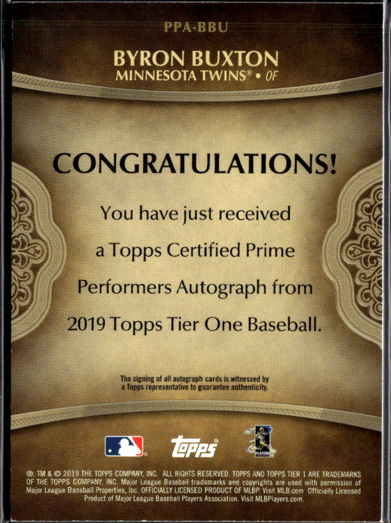 Byron Buxton 2019 Topps Tier One Auto Autograph 4/10 Minnesota Twins