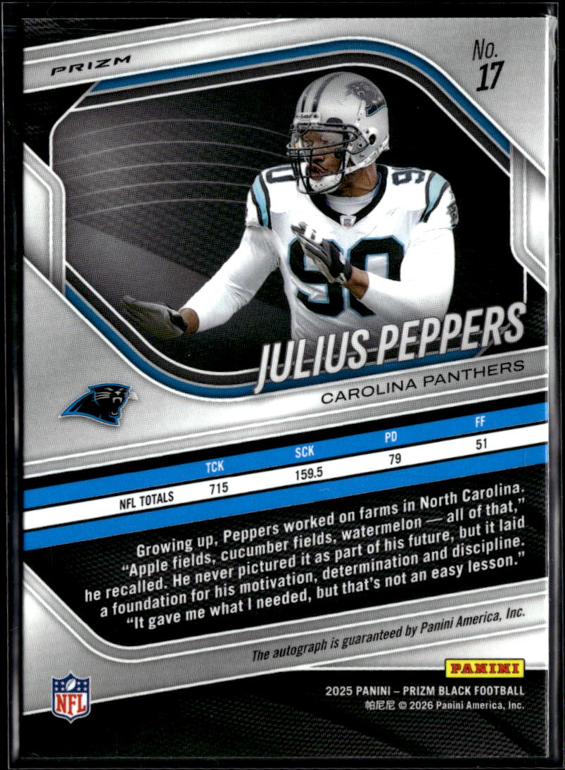 Julius Peppers 20265 Prizm Black Auto Autograph Silver Prizm Carolina Panthers
