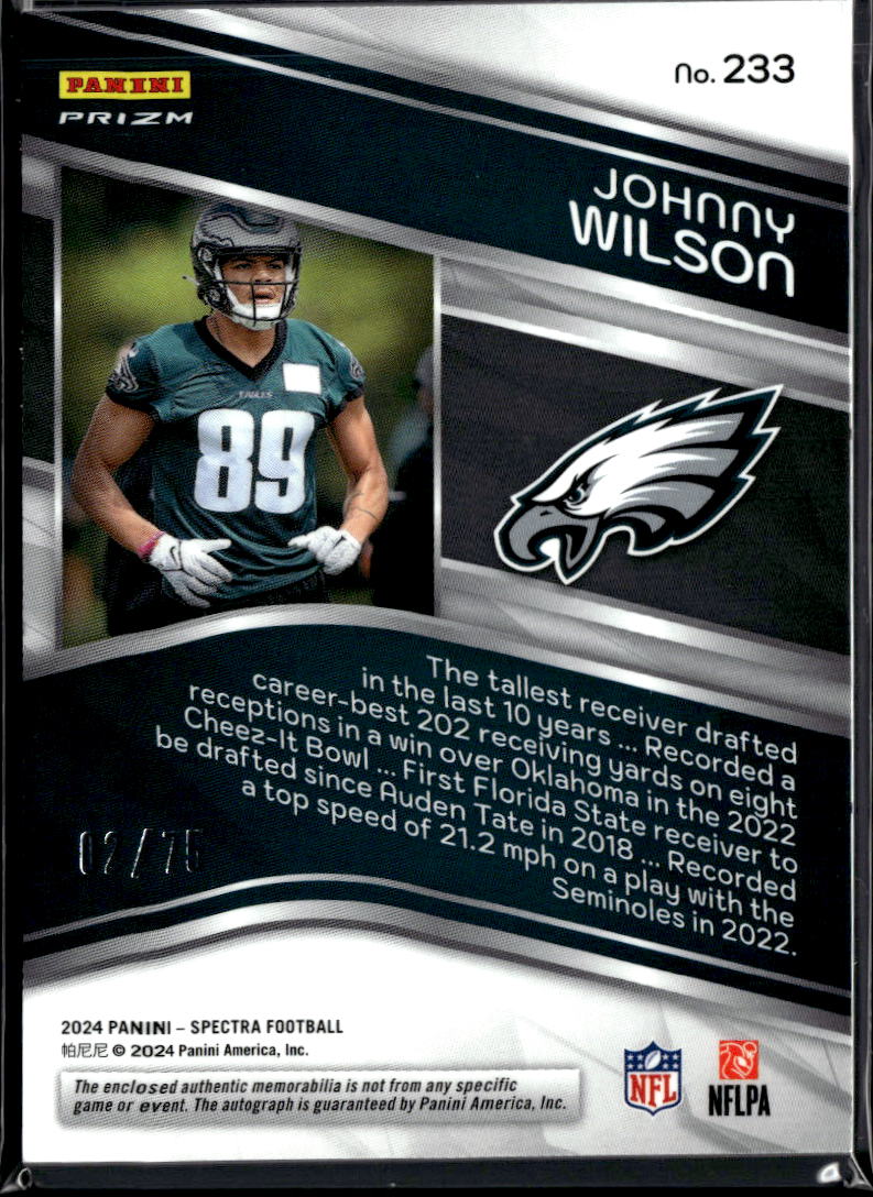 Johnny Wilson 2024 Spectra Auto Autograph Patch RC 2/75 Philadelphia Eagles