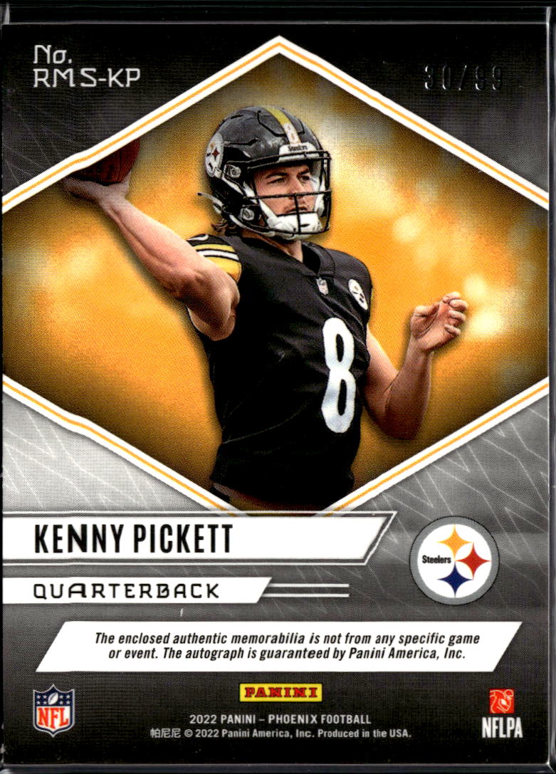Kenny Pickett 2022 Phoenix Auto Autograph Glove Patch RC /99 Pittsburgh Steelers