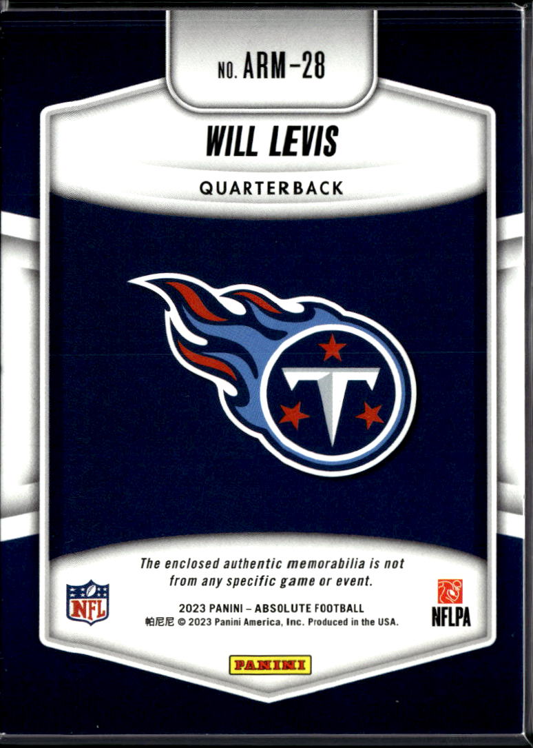 Will Levis 2023 Absolute 3 Color Jersey Patch Rookie RC 29/49 Tennessee Titans