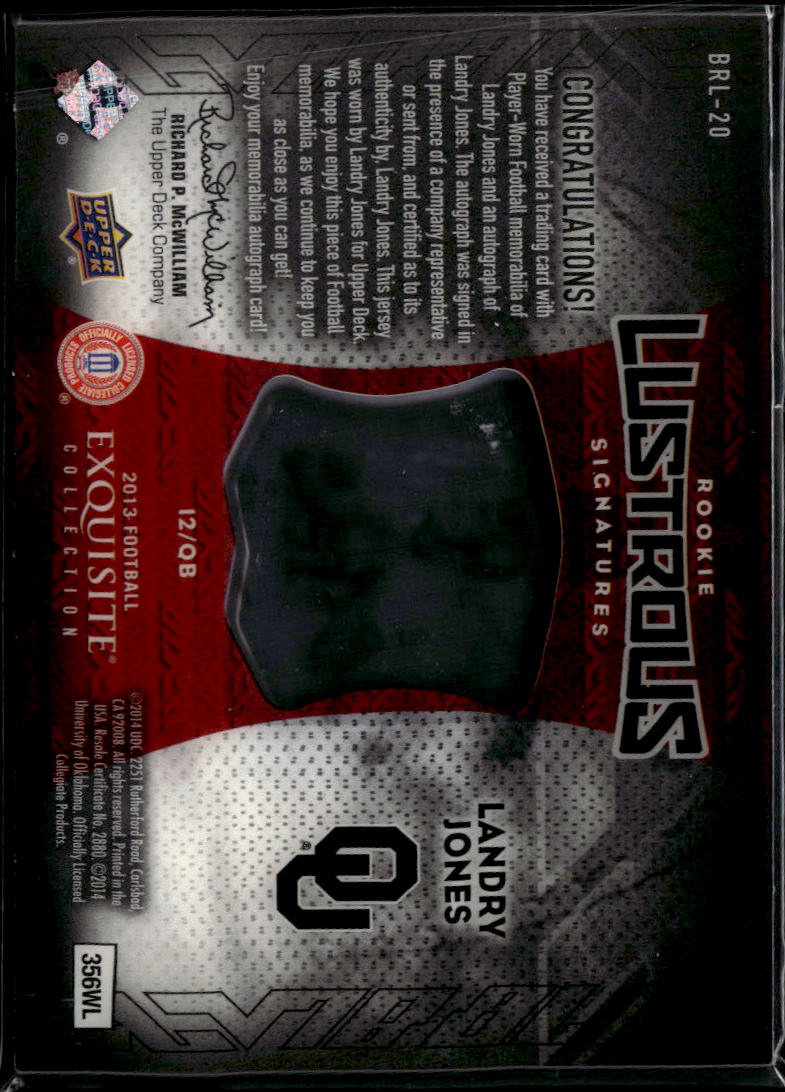 Landry Jones 2014 Upper Deck Exquisite Auto Autograph Patch /75 Oklahoma Sooners