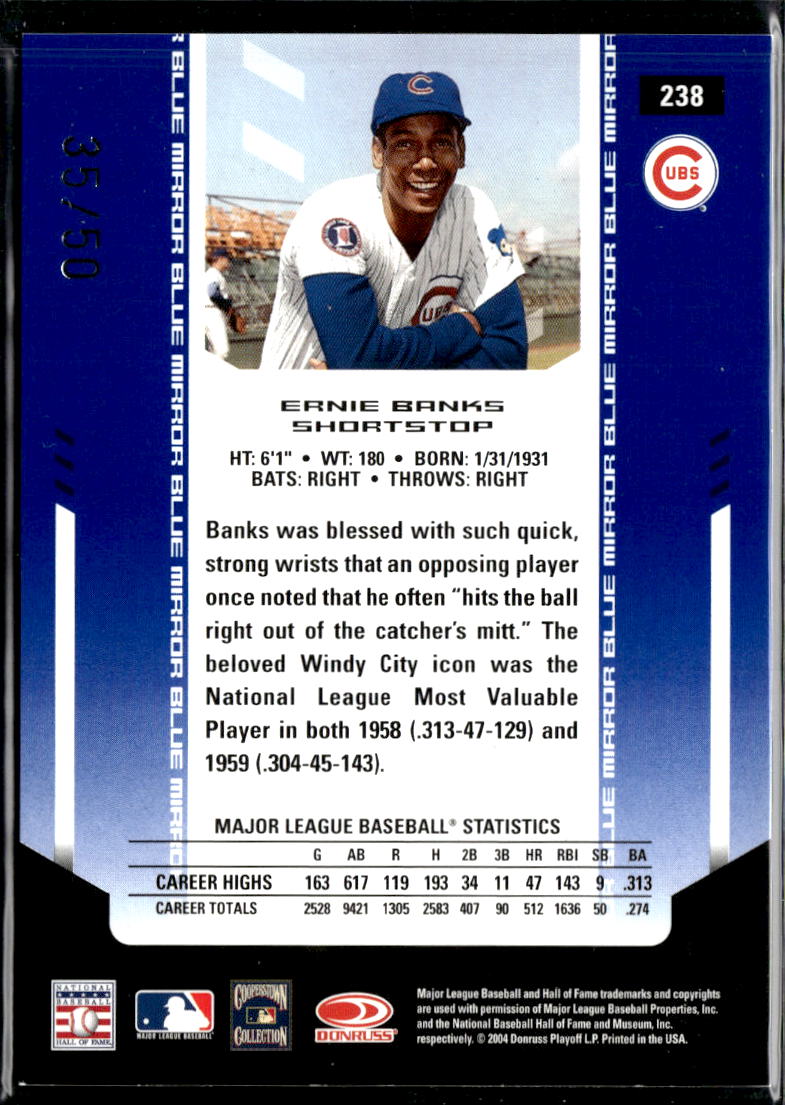 Ernie Banks 2004 Leaf Certified Mirror Blue 35/50 #238 Chicago Cubs