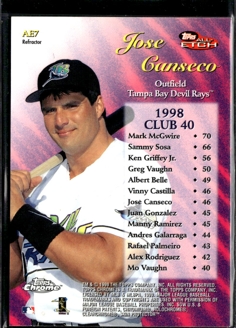 Jose Canseco 1999 Topps Chrome All-Etch Refractor Tampa Bay Devil Rays
