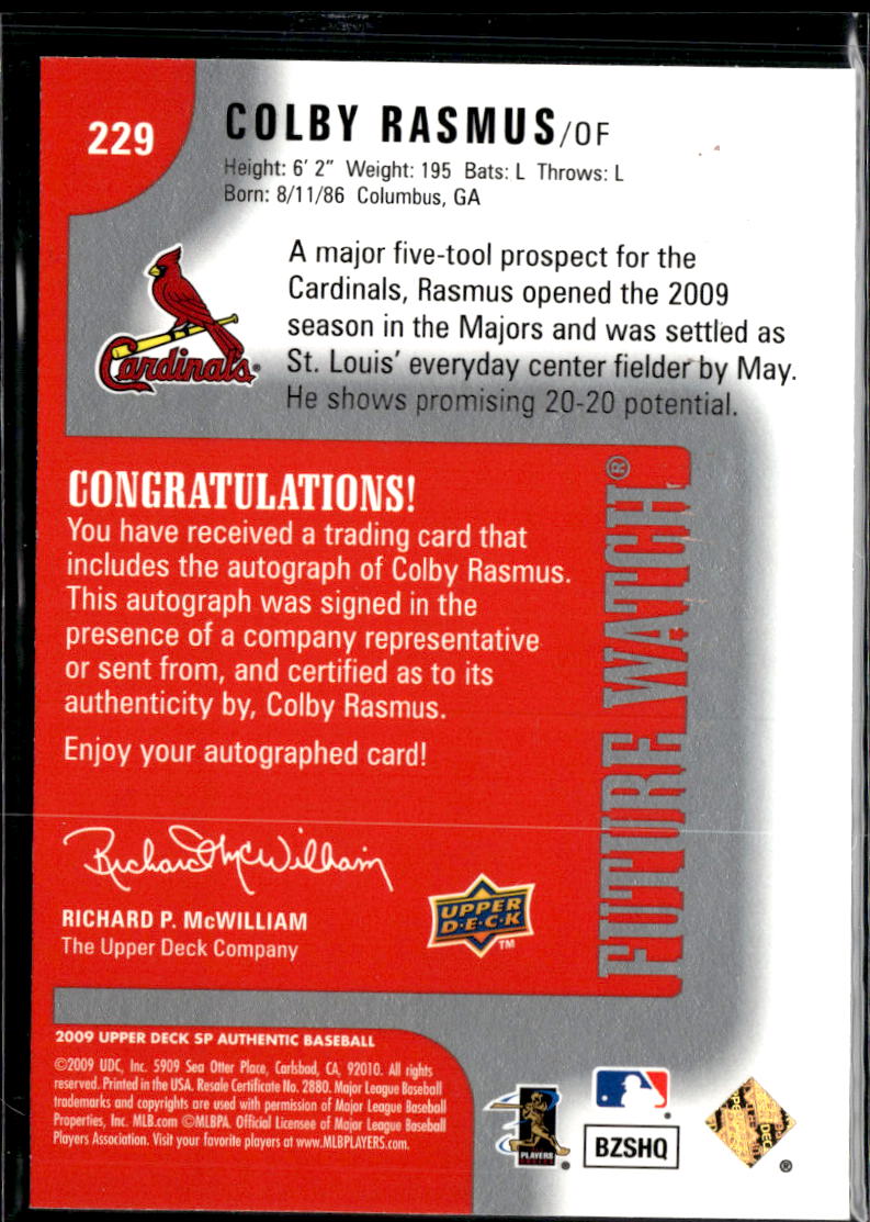 Colby Rasmus 2009 SP Authentic Future Watch Auto Autograph 64/100 Stl Cardinals