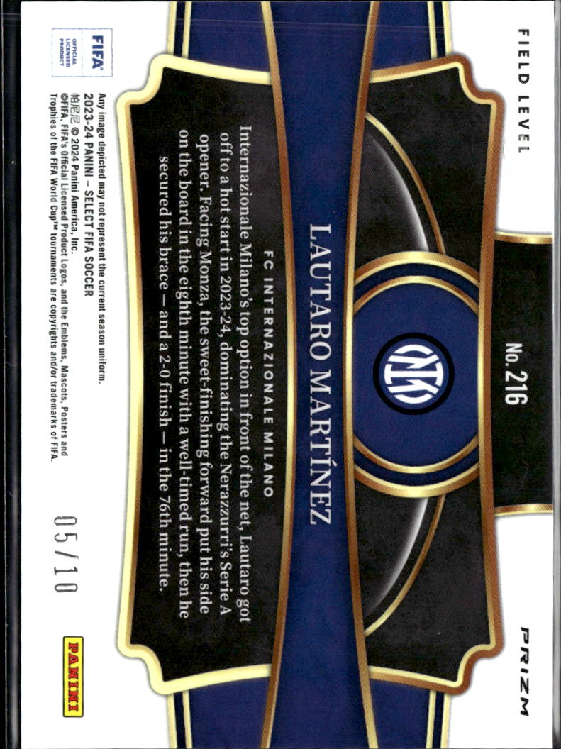 Lautaro Martínez 2023-24 Select Field Level GOLD Prizm 5/10 Inter Milan