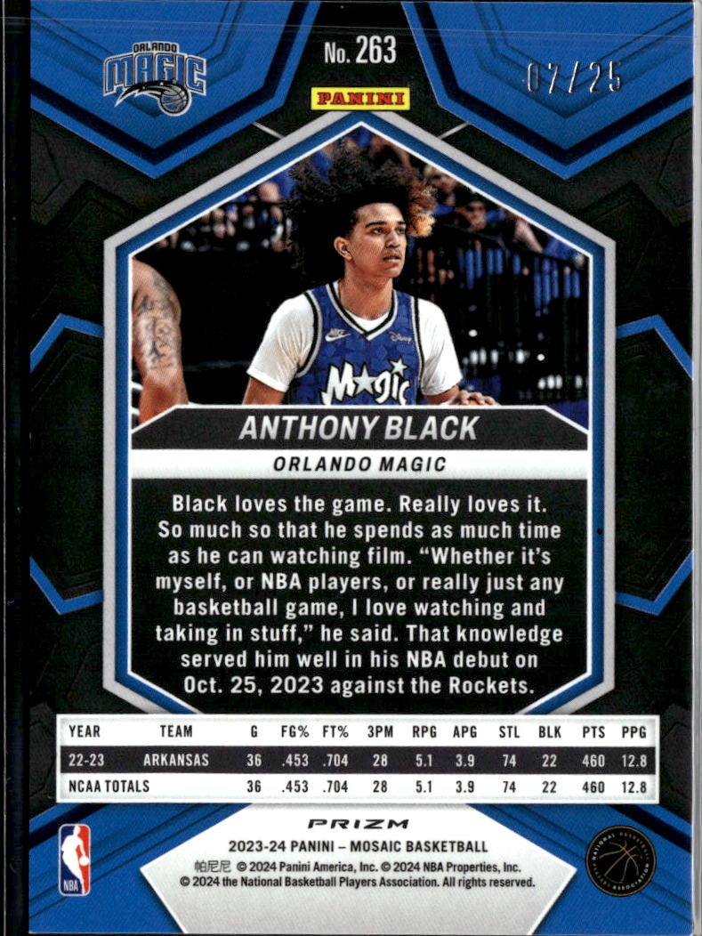 Anthony Black 2023-24 Mosaic Orange Fluorescent Prizm RC 7/25 Orlando Magic