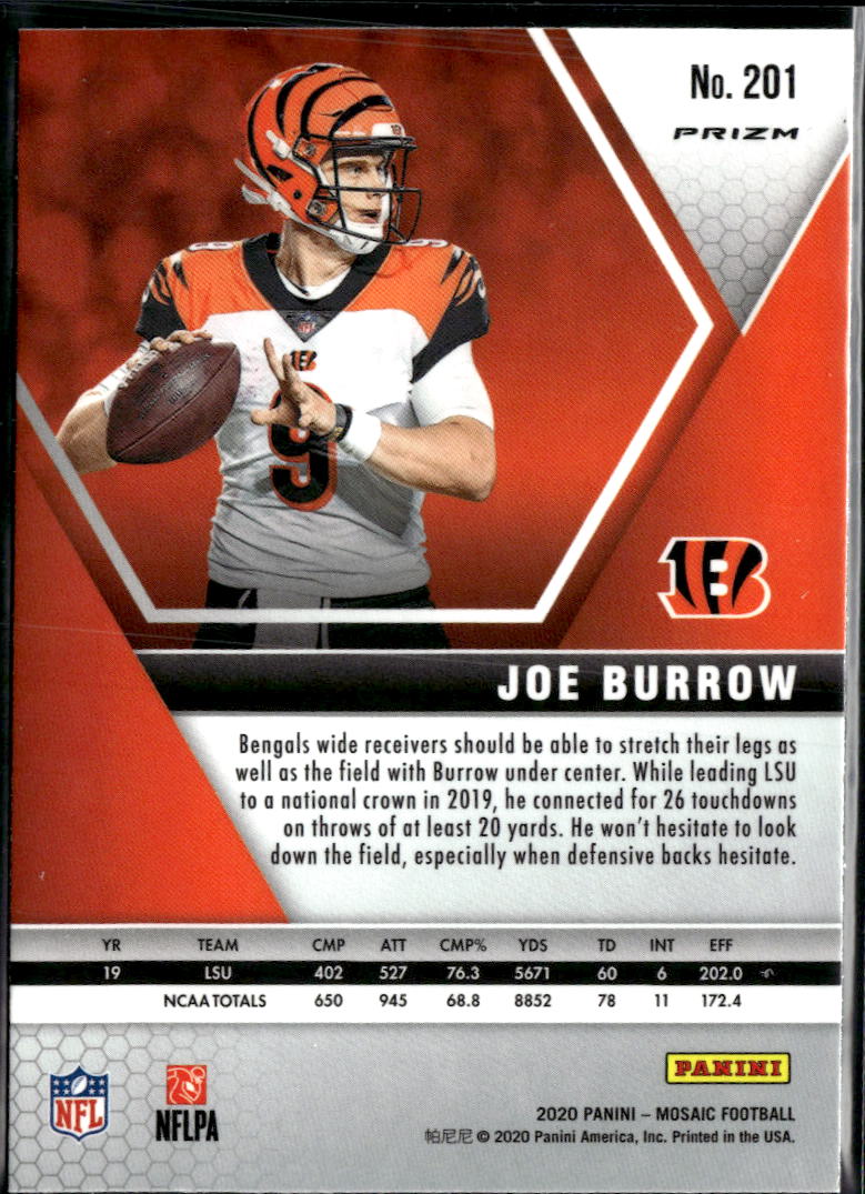 Joe Burrow 2020 Mosaic RC Pink Camo Prizm Rookie #201 Cincinnati Bengals