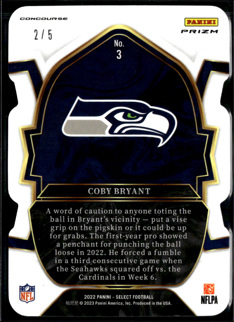 Coby Bryant 2023 Select Emerald Green Prizm Rookie RC SSP 2/5 Seattle Seahawks