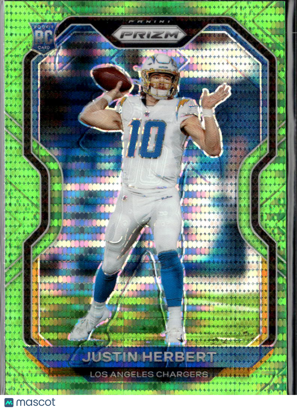 Justin Herbert 2020 Prizm Green Pulsar Prizm ERROR RC Rookie #325 LA Chargers