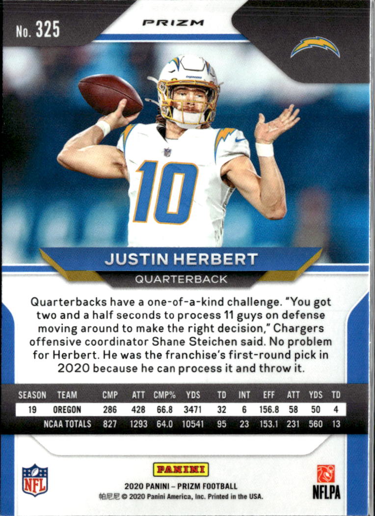 Justin Herbert 2020 Prizm Green Pulsar Prizm ERROR RC Rookie #325 LA Chargers