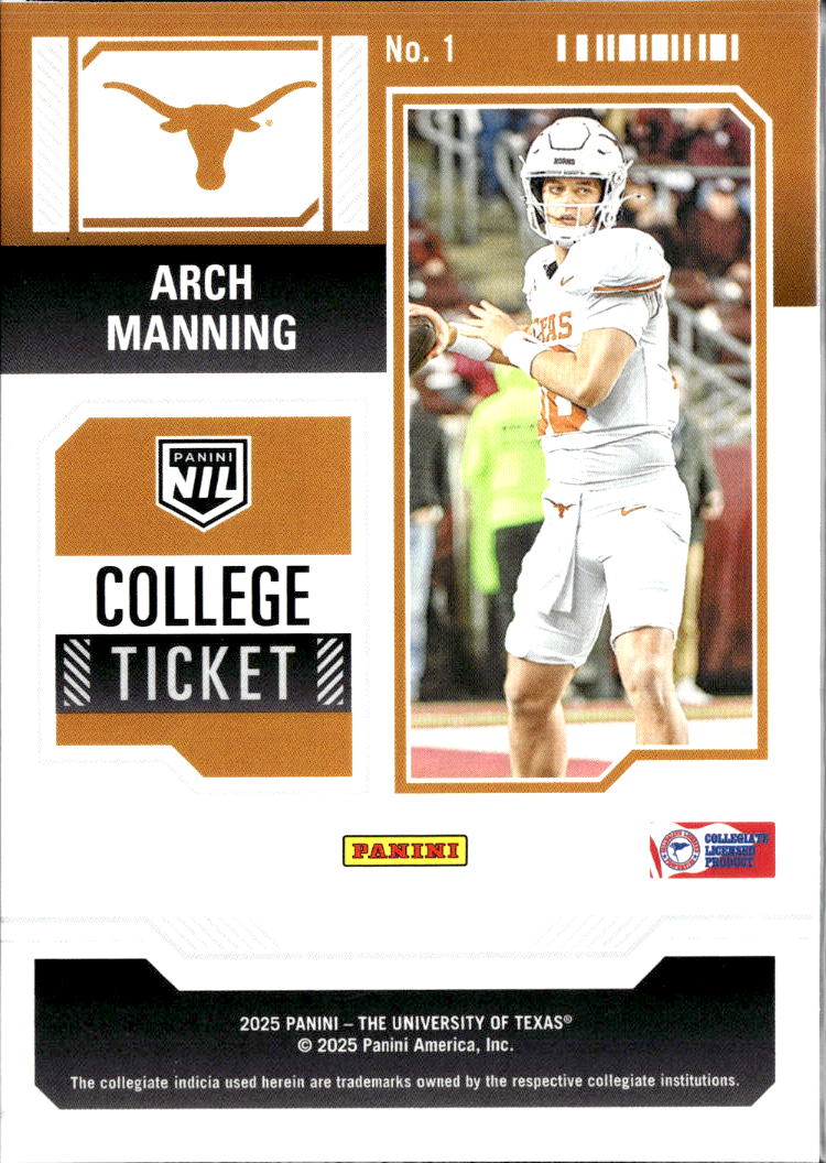 Arch Manning 2025 Contenders Panini Logo Rookie RC SSP #1 Texas Longhorns