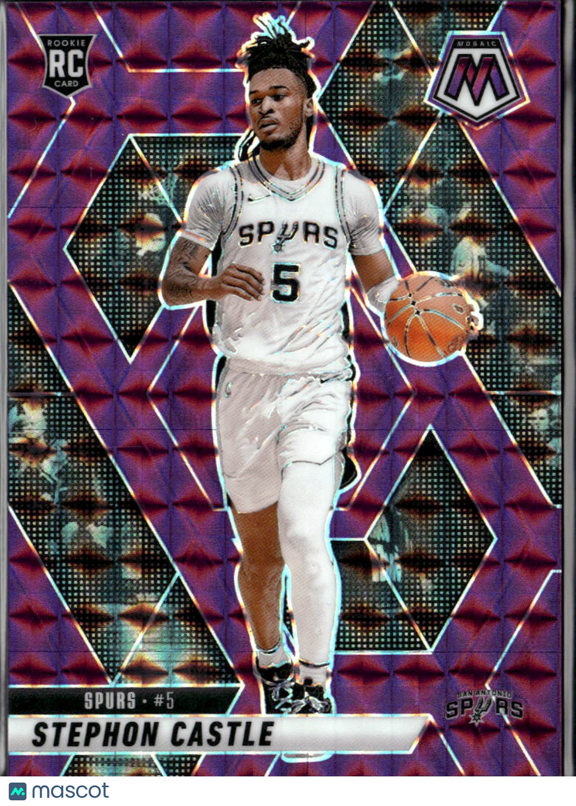 Stephon Castle 2024-25 Mosaic Purple Prizm Rookie RC 4/99 San Antonio Spurs