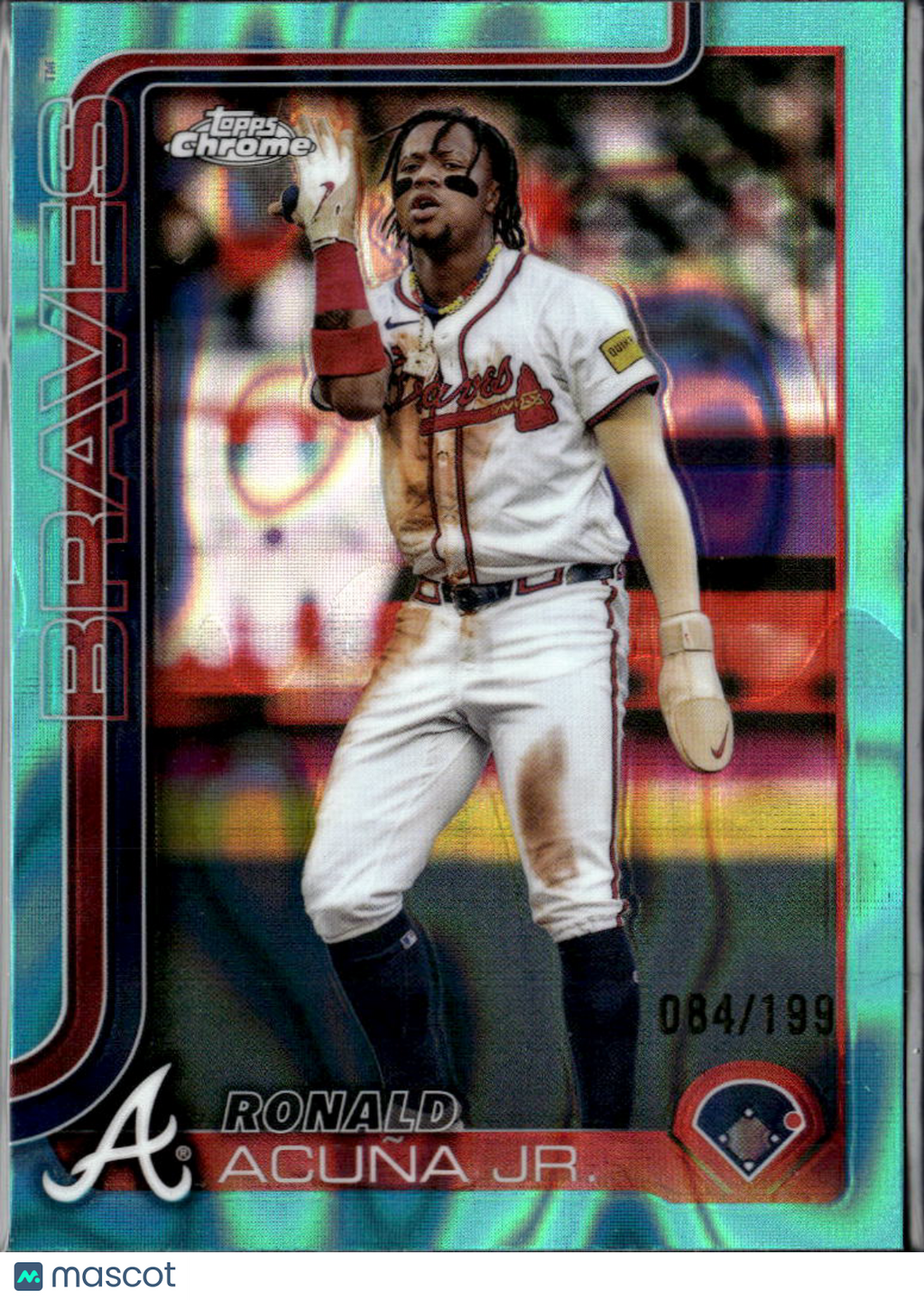 Ronald Acuña Jr. 2025 Topps Chrome Aqua RayWave Refractor 84/199 Atlanta Braves