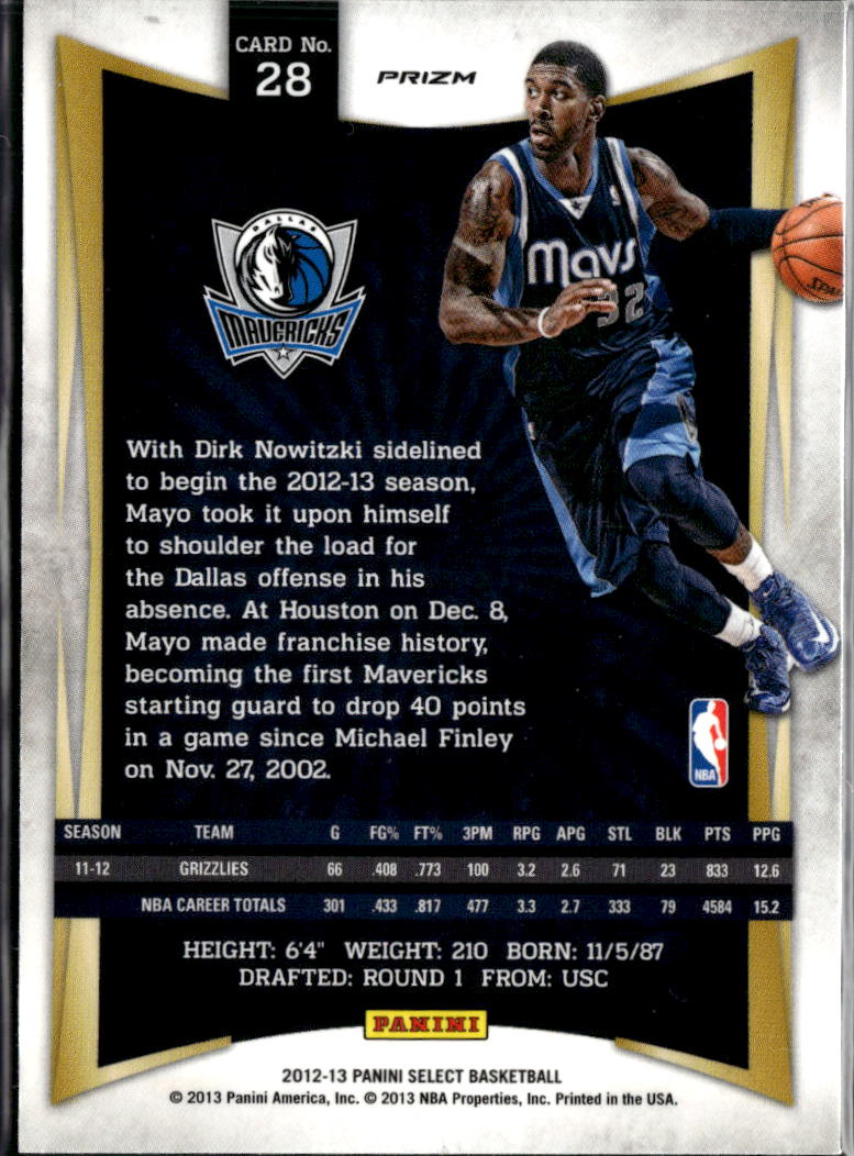 O.J. Mayo 2012-13 Select Silver Prizm Dallas Mavericks