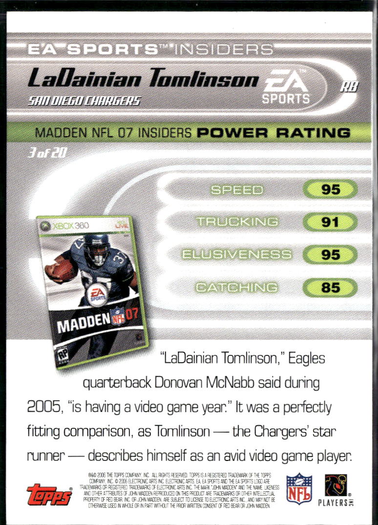 LaDainian Tomlinson 2006 Topps EA Sports Insiders San Diego Chargers #3