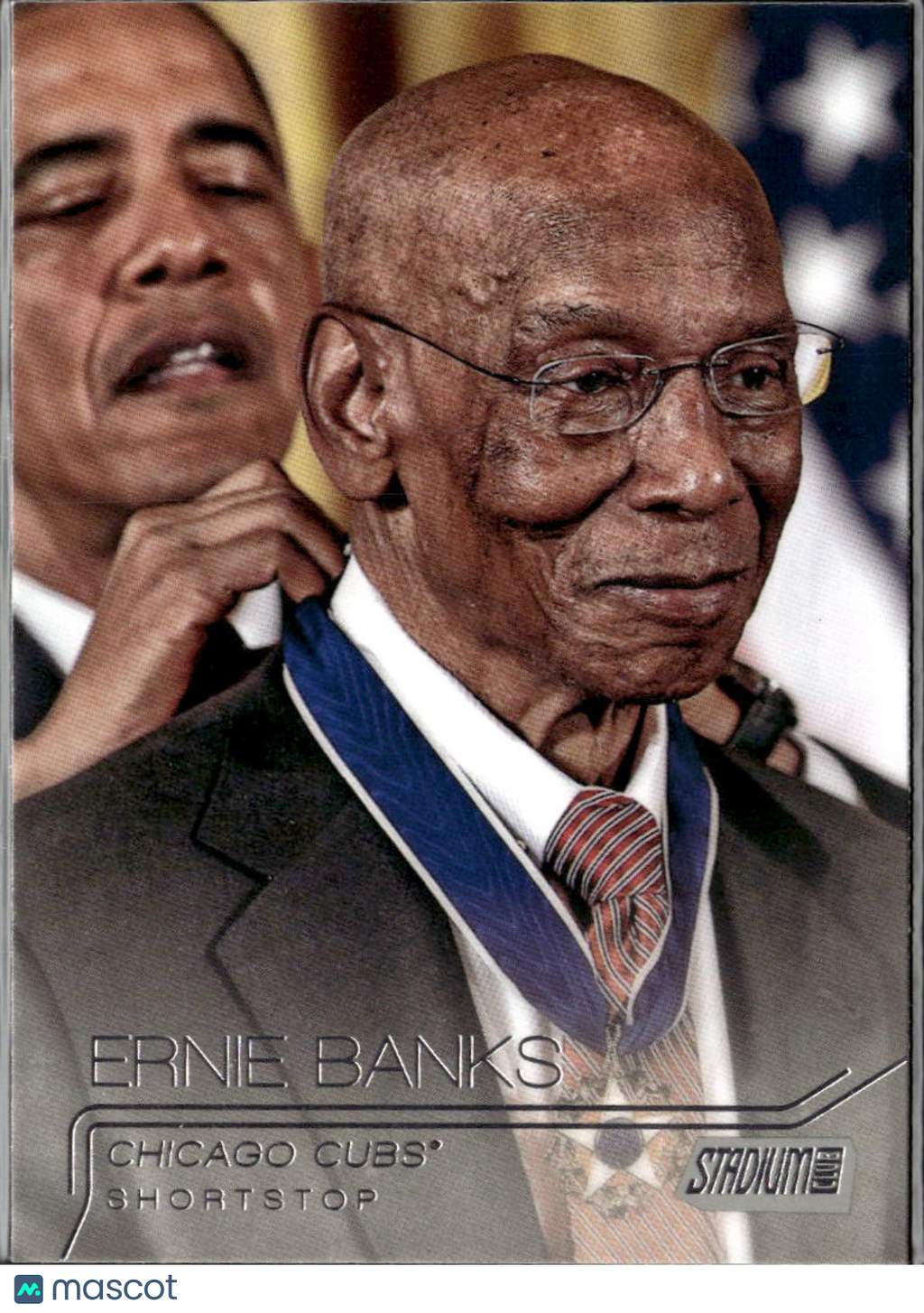 Ernie Banks 2015 Topps Stadium Club Barack Obama #13 Chicago Cubs