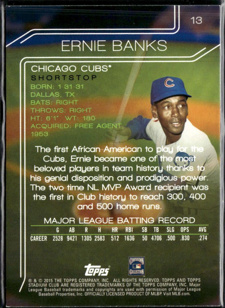 Ernie Banks 2015 Topps Stadium Club Barack Obama #13 Chicago Cubs