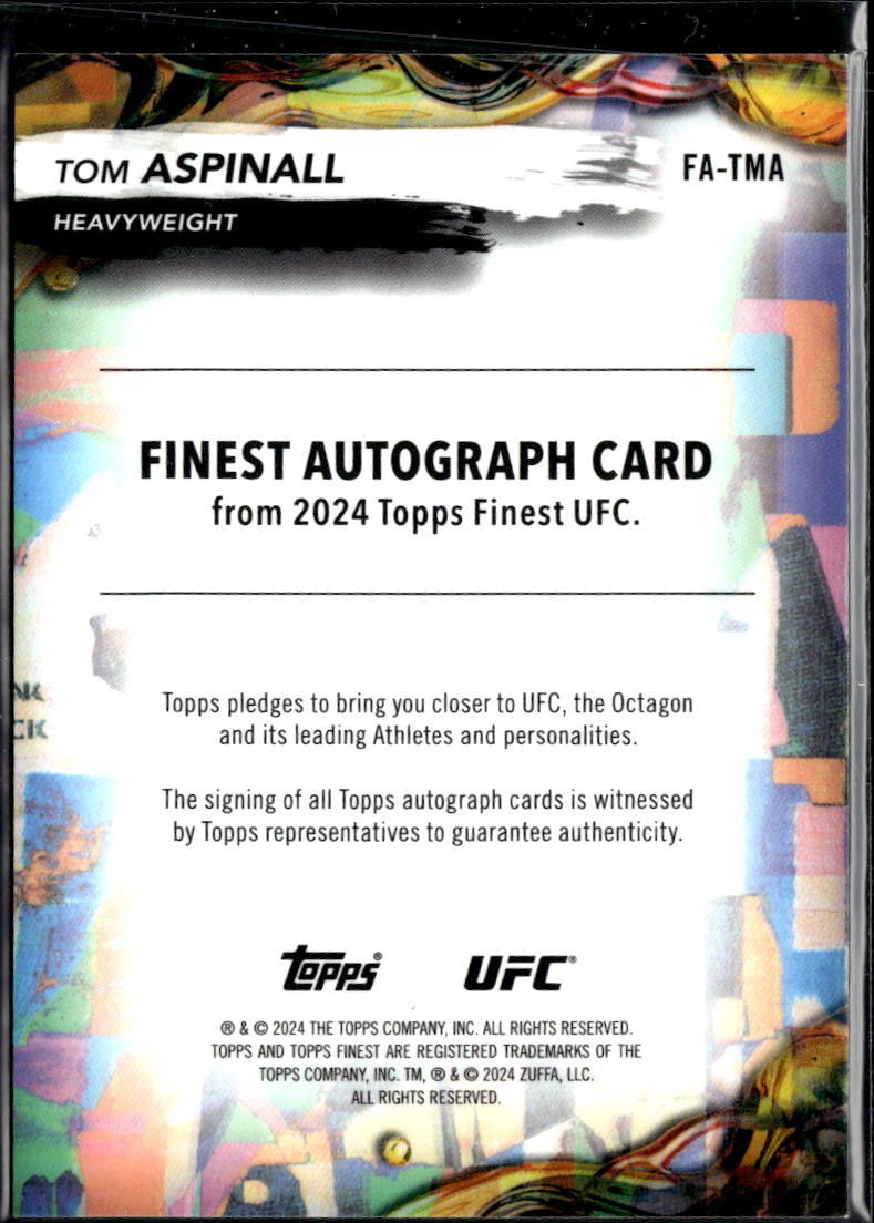 Tom Aspinall 2024 Topps Finest UFC Auto Autograph Teal Refractor