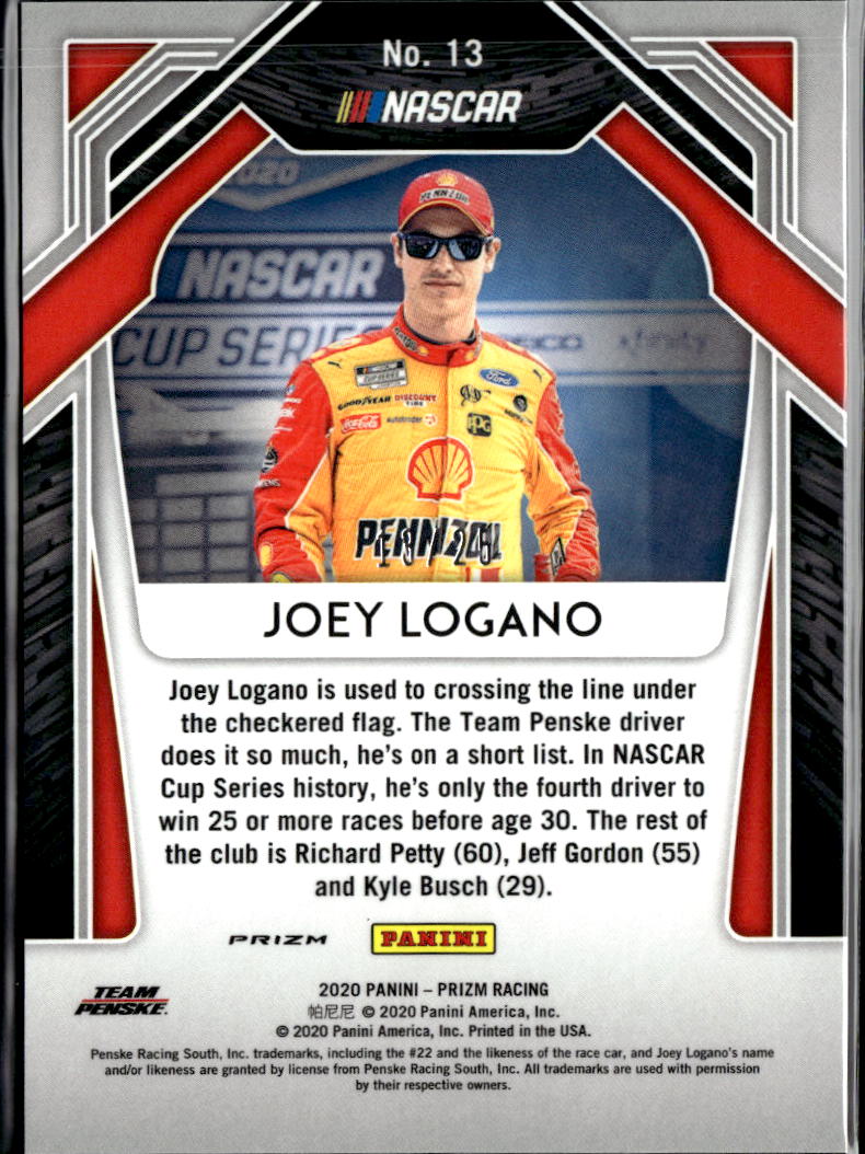 Joey Logano 2020 Panini Prizm Racing Blue Ice Prizm 13/25 Team Penske