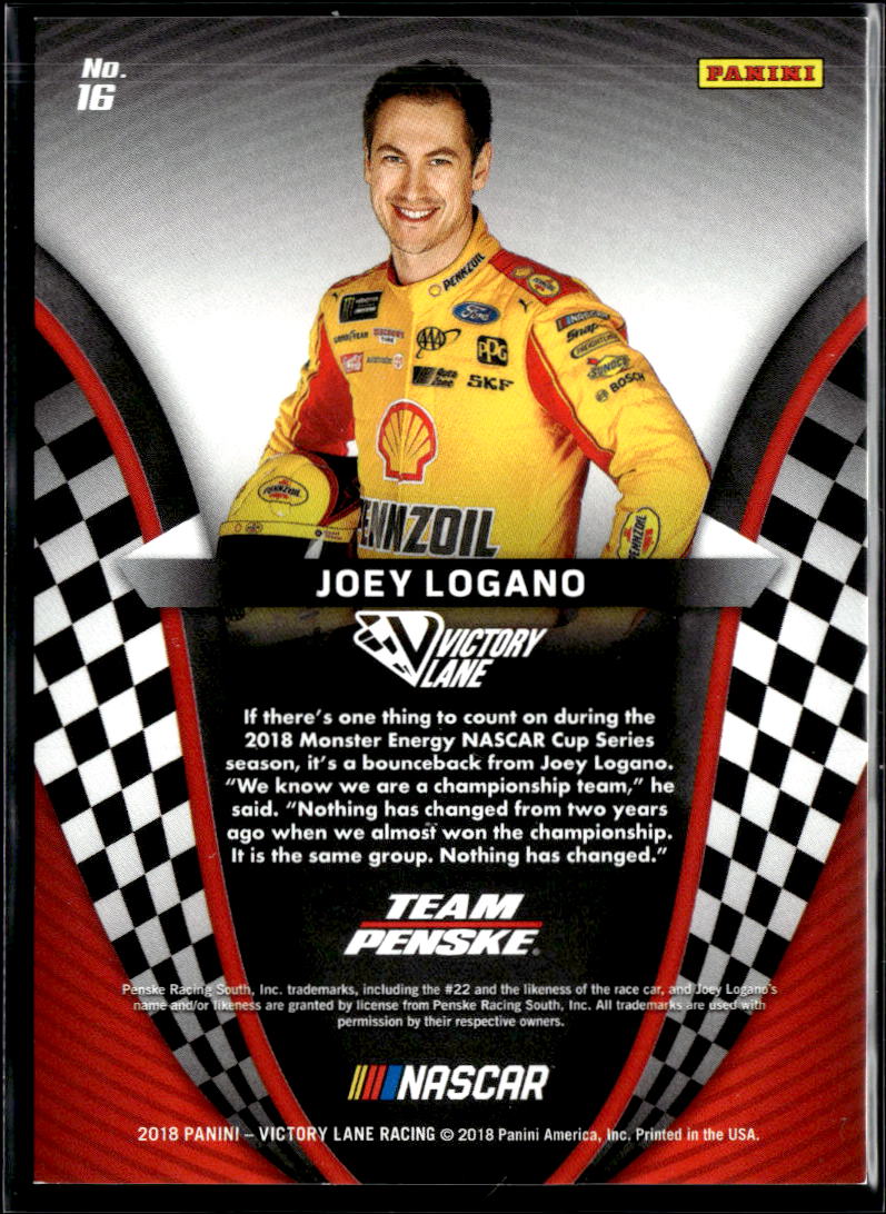 Joey Logano 2018 Panini Victory Lane Racing Blue 5/25 Team Penske