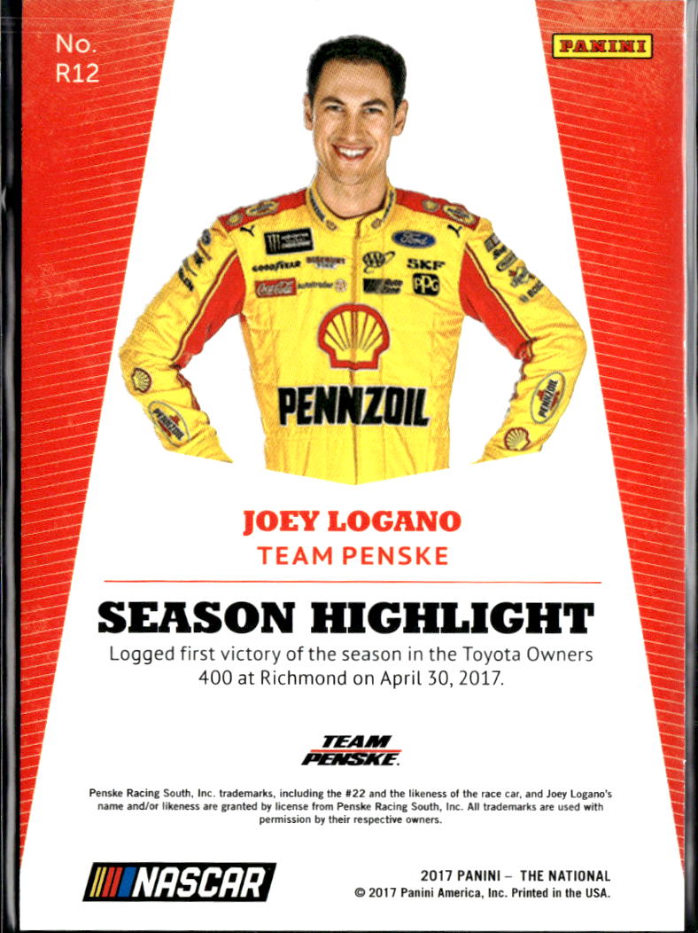 Joey Logano 2017 Panini The National Red 12/25 Team Penske
