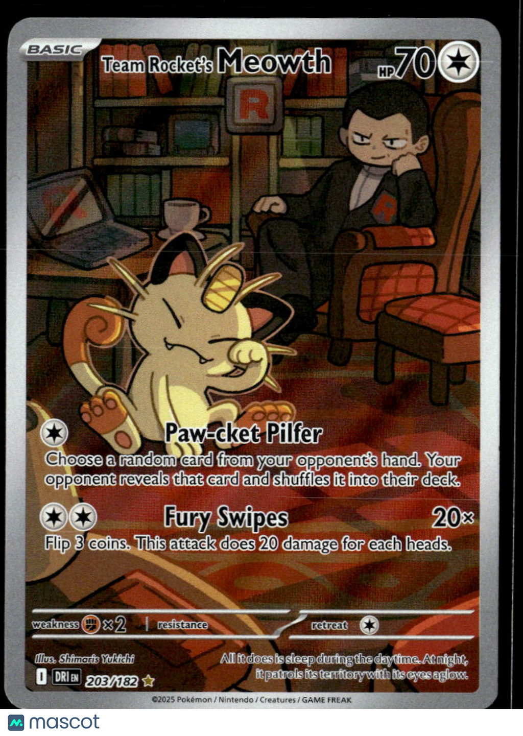 Team Rocket's Meowth 2025 Destined Rivals Holo Secret Rare #203/182