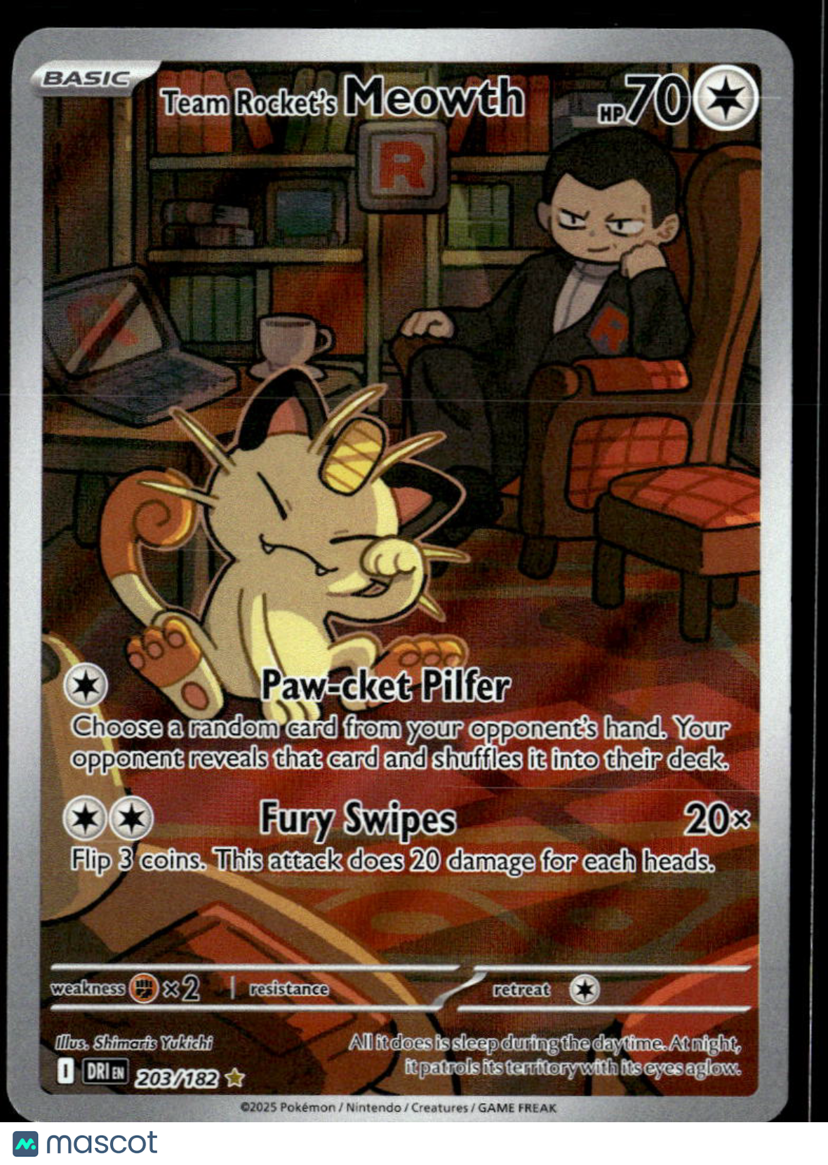 Team Rocket's Meowth 2025 Destined Rivals Holo Secret Rare #203/182