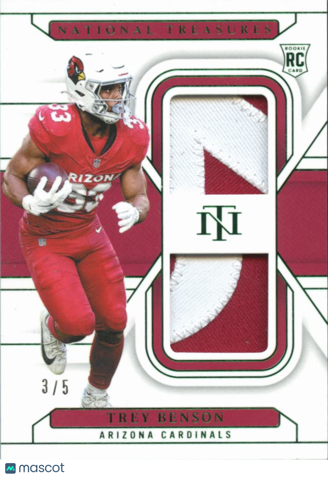 Trey Benson 2024 National Treasures Jersey Patch SSP RC 3/5 Arizona Cardinals
