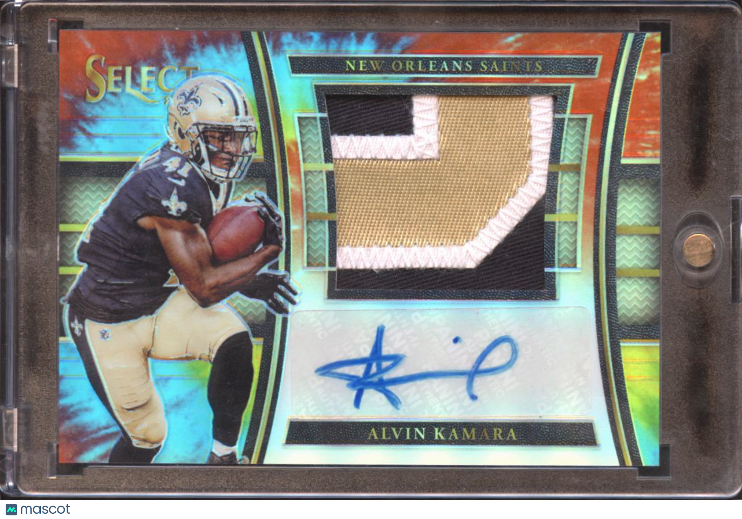 Alvin Kamara 2017 Select Auto Autograph Tie-Dye Patch RC 7/15 New Orleans Saints