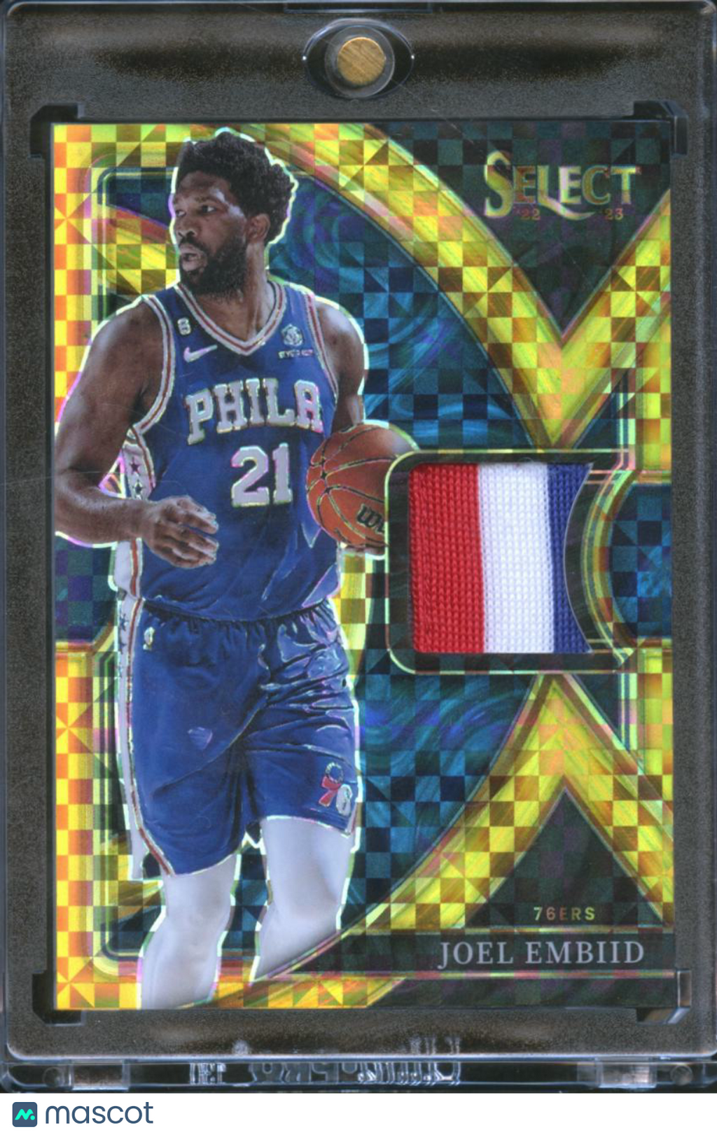 Joel Embiid 2022-23 Select GOLD Prizm Game Worn Patch 8/10 Philadelphia 76ers