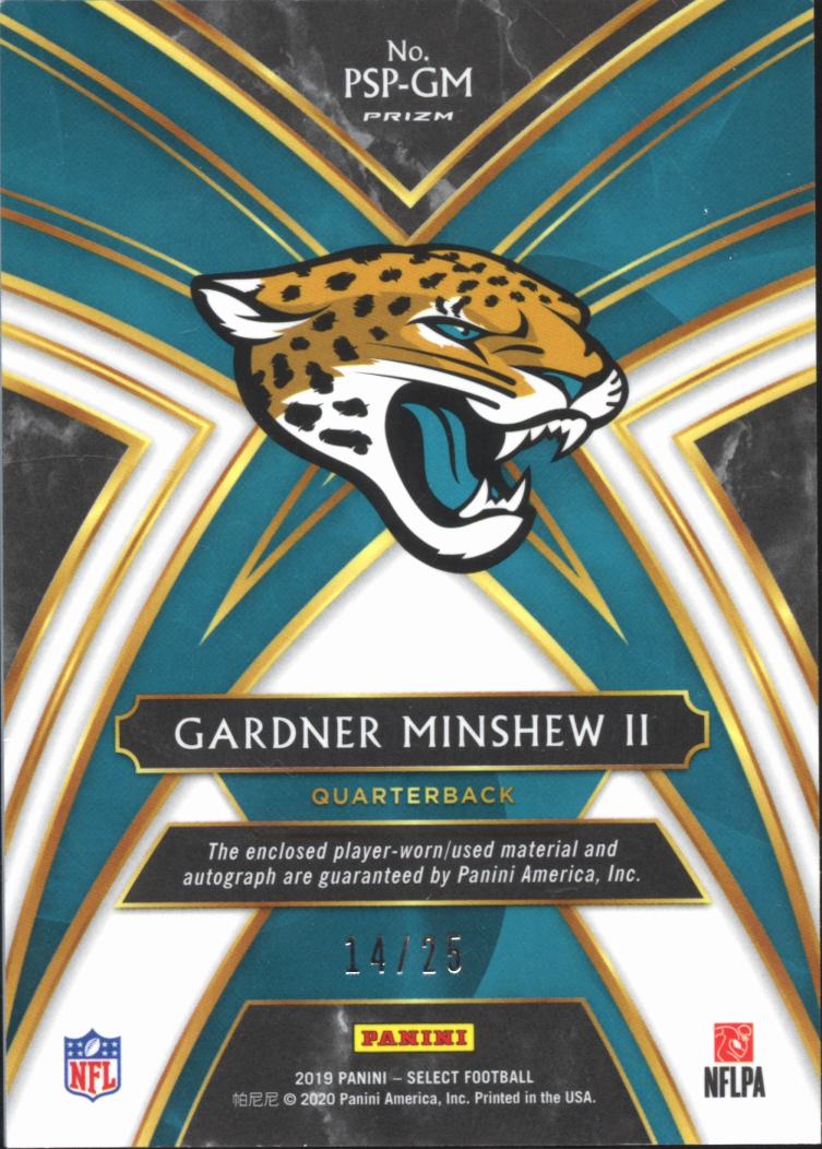 Gardner Minshew II 2019 Select Auto Autograph Tie-Dye Patch RC /25 Jaguars