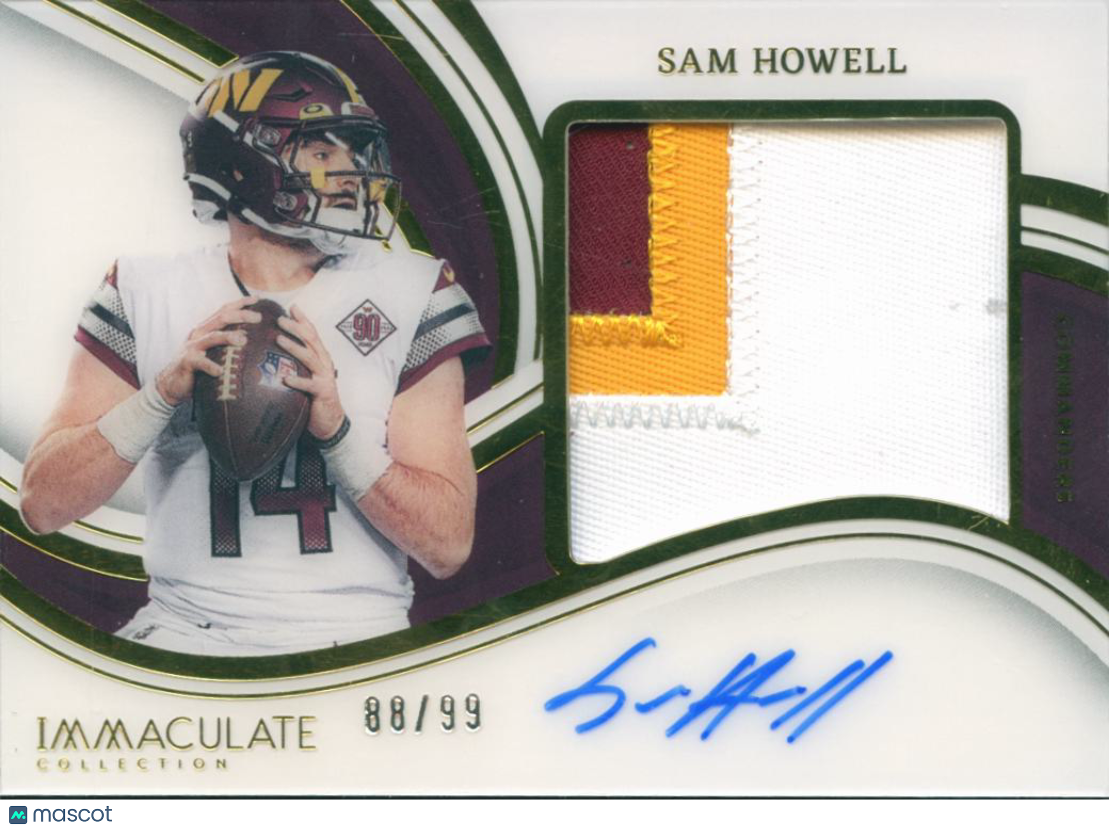 Sam Howell 2023 Immaculate Auto Autograph Patch 88/99 Washington Commanders