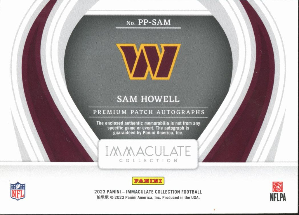 Sam Howell 2023 Immaculate Auto Autograph Patch 88/99 Washington Commanders