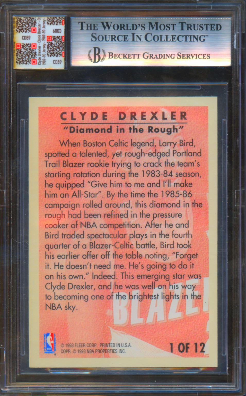 Clyde Drexler 1993-94 Fleer Game Worn Jersey Fusion Patch Trail Blazers Beckett