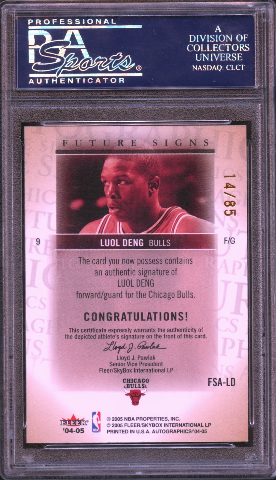 Luol Deng 2004-05 Skybox Autographics Auto Autograph Chicago Bulls 14/85 PSA 8.5