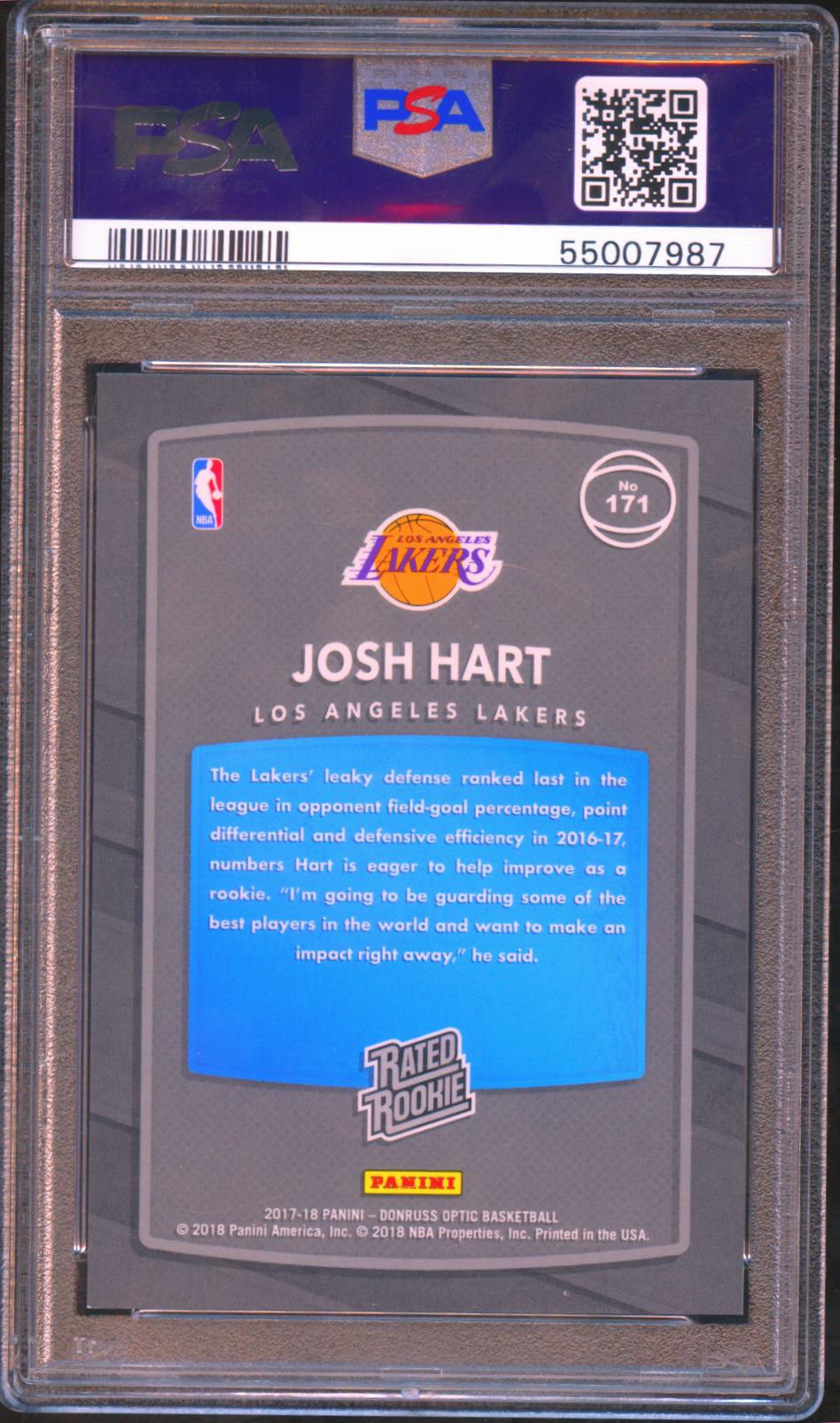Josh Hart 2017-18 Optic Rated Rookie RC Shock Prizm Los Angeles Lakers PSA 10