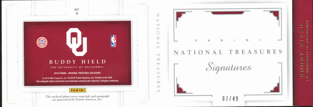 Buddy Hield 2016 National Treasures Auto Autograph Booklet 7/49 Oklahoma Sooners