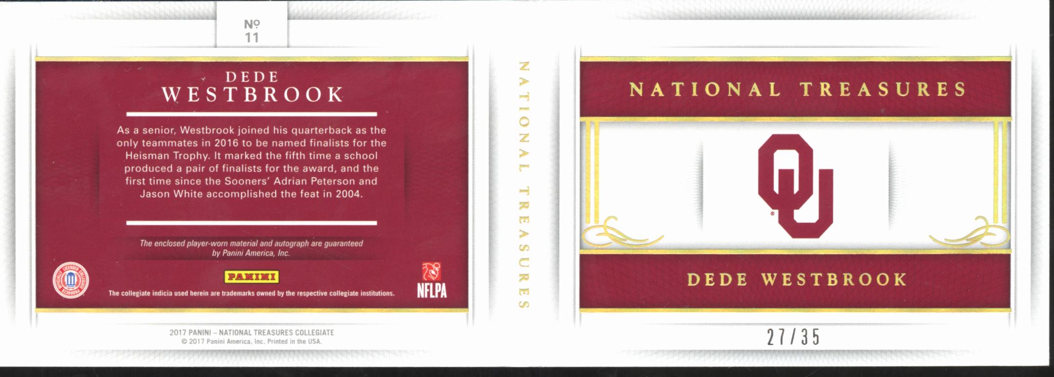 Dede Westbrook 2017 National Treasures Auto Autograph Booklet /35 OU Sooners