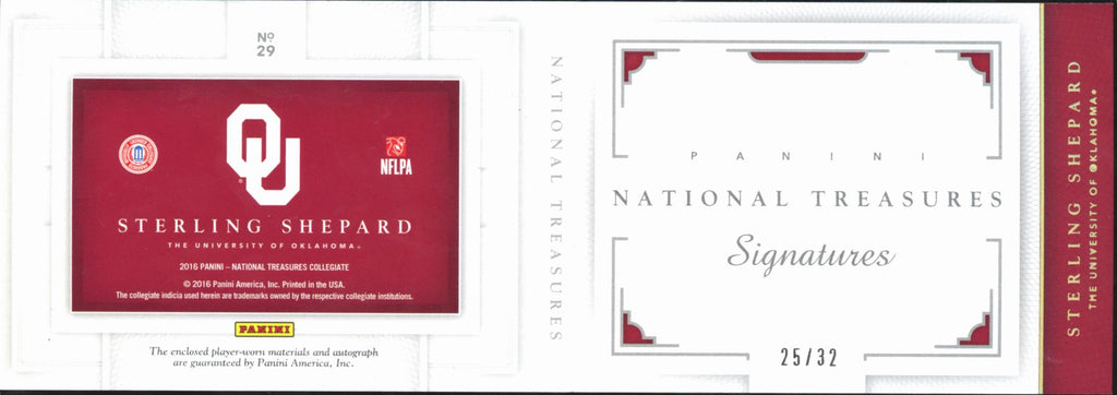 Sterling Shepard 2016 National Treasures Auto Autograph Booklet RC 25/32 Sooners