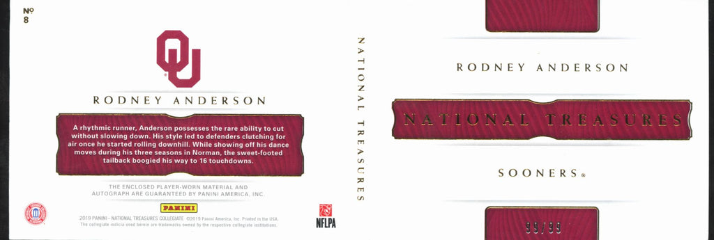 Rodney Anderson 2019 National Treasures Auto Autograph Booklet 99/99 OU Sooners