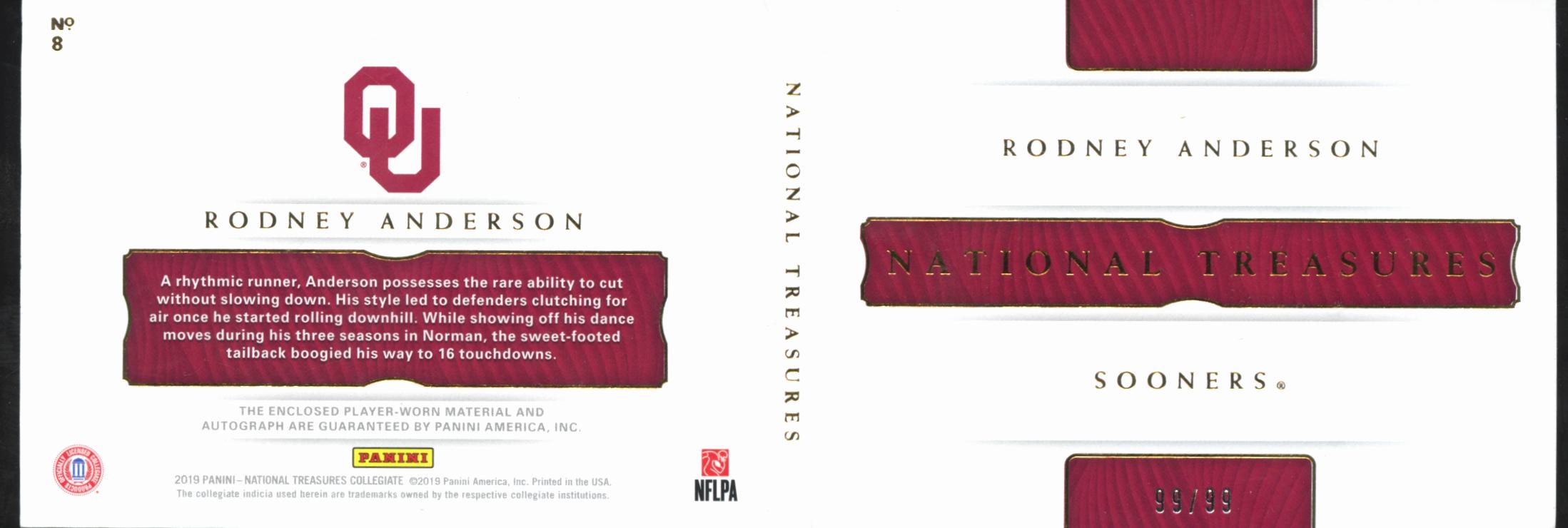 Rodney Anderson 2019 National Treasures Auto Autograph Booklet 99/99 OU Sooners