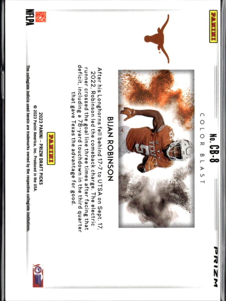 Bijan Robinson 2023 Prizm Draft White Color Blast SSP CASE HIT Texas Longhorns