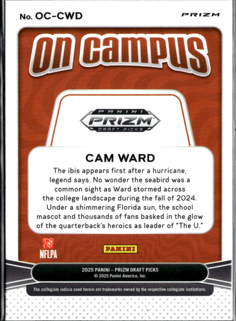 Cam Ward 2025  Prizm Draft Picks On Campus CASE HIT RC Miami Hurricanes