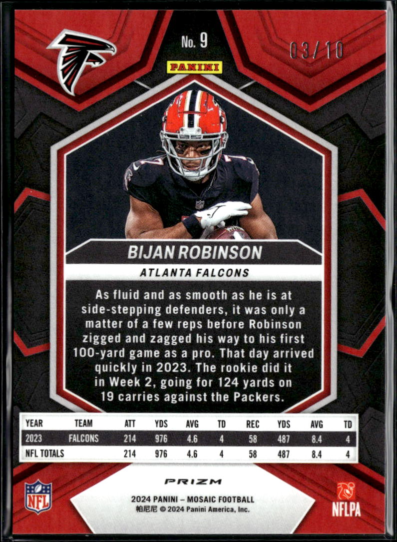 Bijan Robinson 2024 Mosaic GOLD Prizm 3/10 Atlanta Falcons