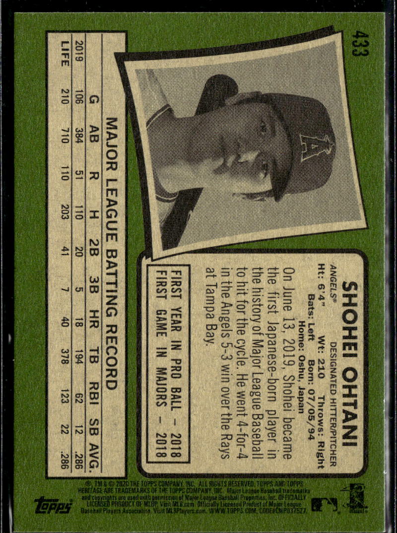 Shohei Ohtani 2020 Topps Heritage SSP SHORTPRINT #433 Los Angeles Angels
